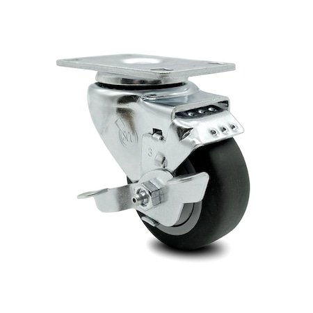 Service Caster 3 Inch Thermoplastic Rubber Wheel Swivel Top Plate Caster with Brake SCC SCC-20S314-TPRB-TLB